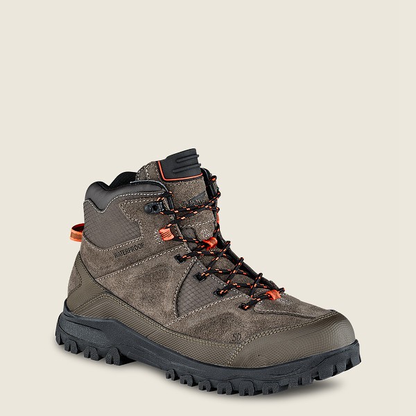 Red Wing Mens Hiking Boots - Trbo - 5-inch Waterproof Soft Toe - Grey Brown - QGT792643